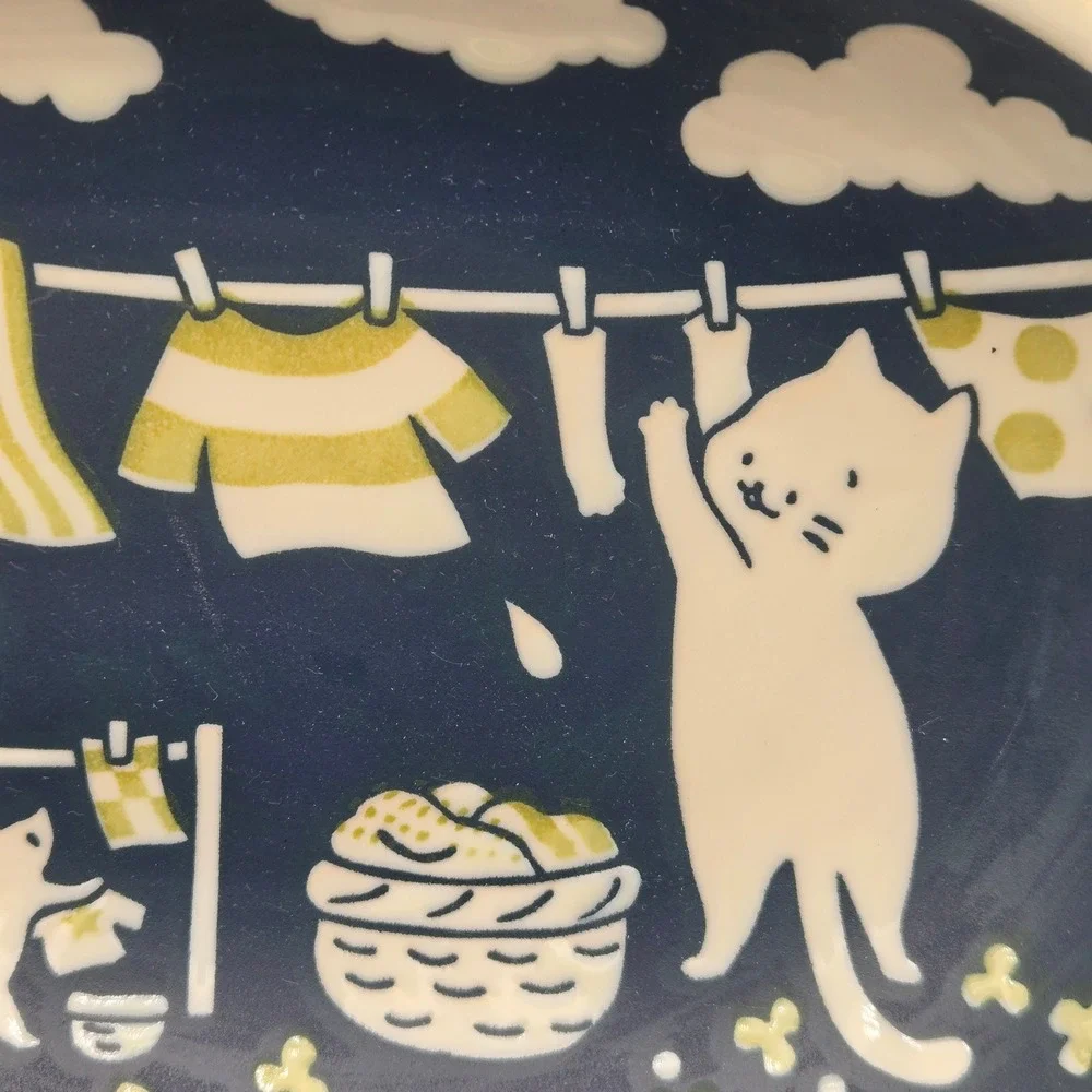 Miya Ceramic Oval Bowl Cat Mouse Doing Laundry Decorative Cute K Factory Japan